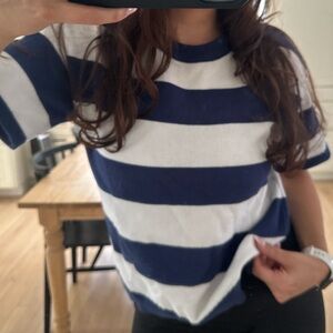 J.Lindeberg Navy and White Striped Crewneck
